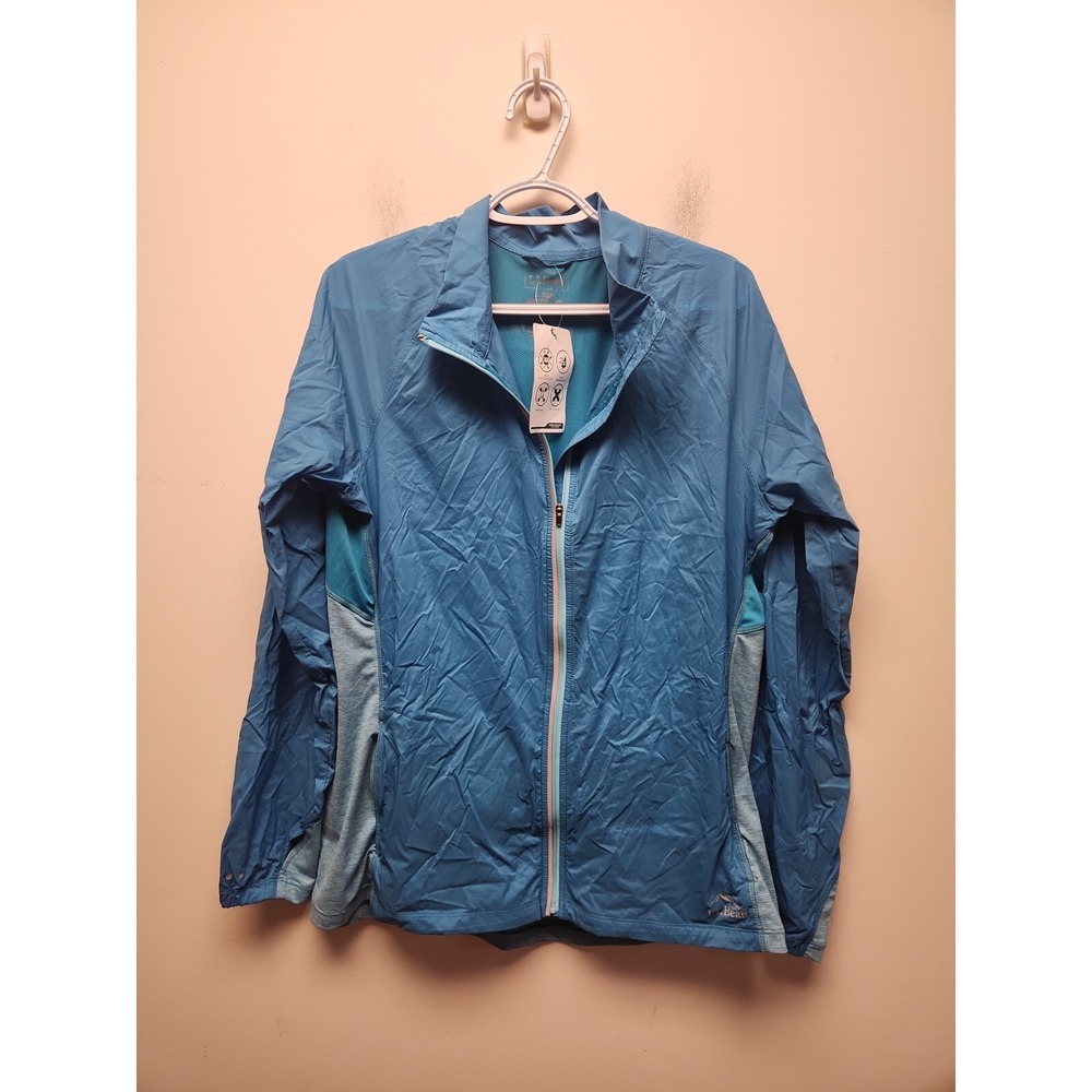 Womens LL Bean Windbreaker Track Reflective Cycling Jacket Zip Turquoise L New